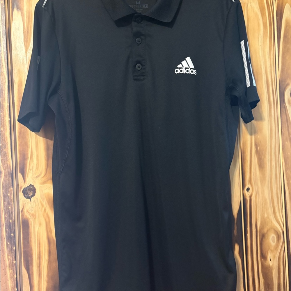 adidas Black Men’s Short-Sleeve Polo with White Logo